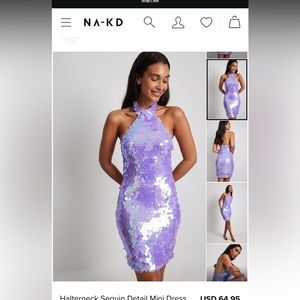 NA-KD Lavender Halterneck Sequin Mini Dress